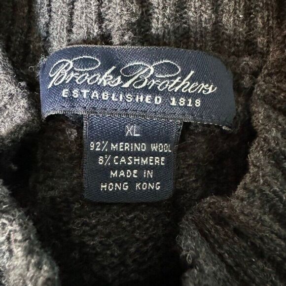Brooks Brothers Mens Gray Merino Wool Cashmere Cable Knit Fisherman Sweater XL - Picture 2 of 8